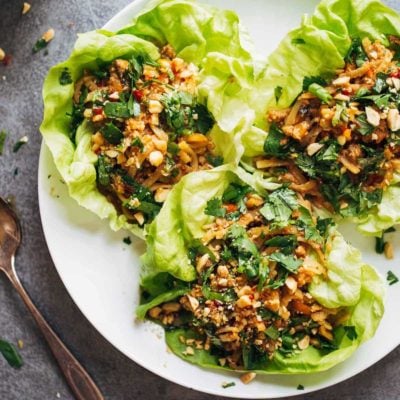 Peanut Chicken Lettuce Wraps on a plate.